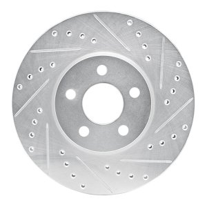 Chrysler PT Cruiser Brake Rotor (1) - Front Right - R1 Concepts - Drilled & Slotted - Silver - `01-`10
